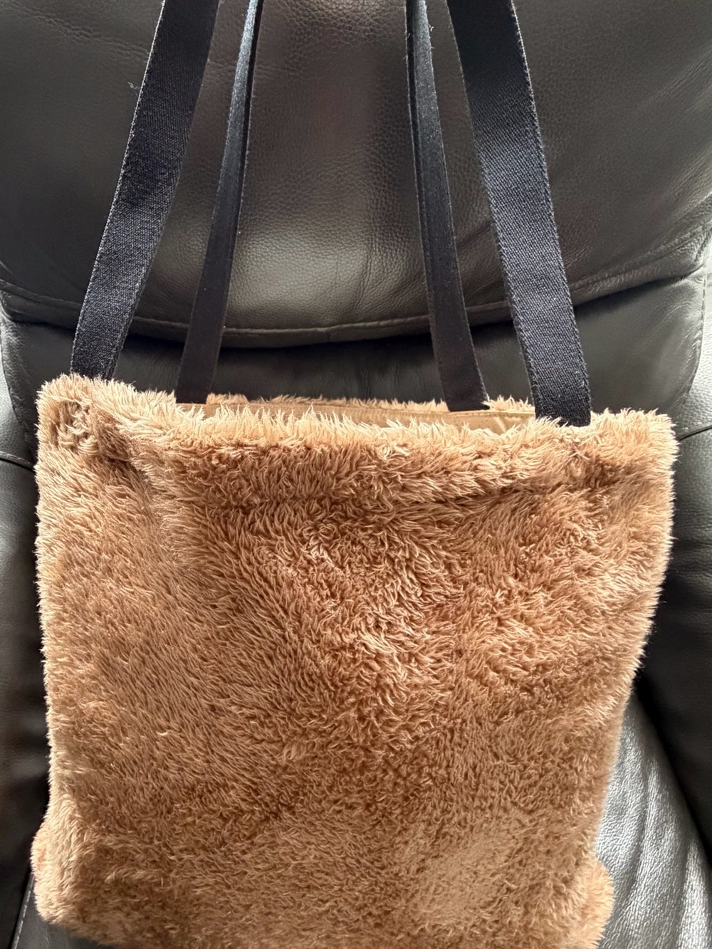 Eastpak Faux Fur Tote in Tan with Black Logo Patch